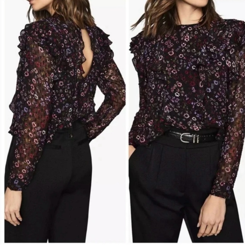 Reiss Faiza flower ruffle blouse.